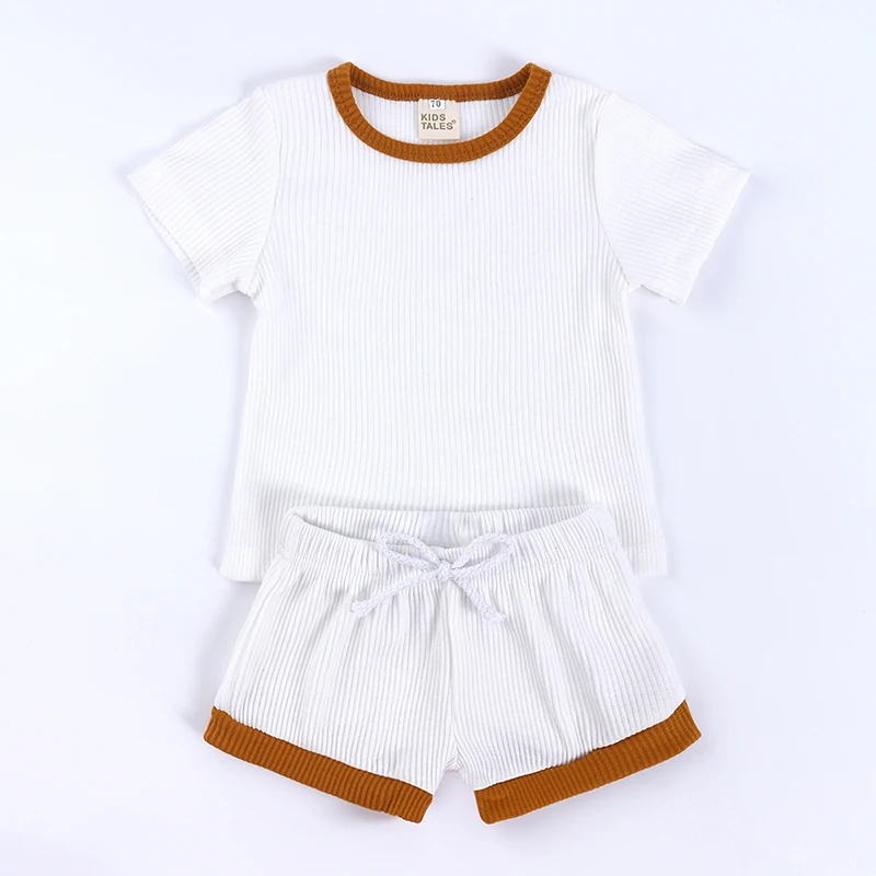 Baby Boy Girl Summer Clothes Set Short Sleeve T-shirt+Shorts 2pcs Newborn Outfits Kids Toddler Pajamas Knitted Infant Tracksuits Baby Clothing Set expensive