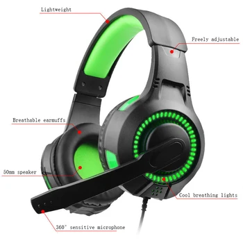 

Headset over-ear Wired Gaming Headsets Big Headphones with Light Mic Stereo Earphones Deep Bass for PC Computer Gamer Laptop PS4
