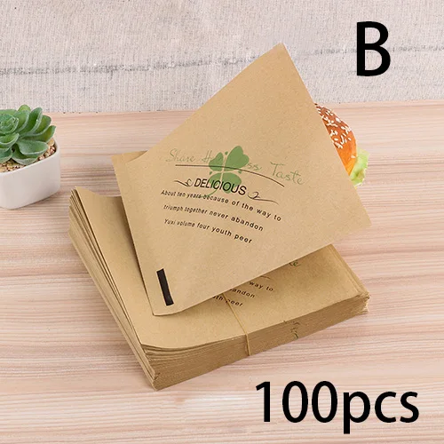 B 100pcs 100 шт тригонометрический крафт-бумажный пакет для сэндвича для выпечки посылка маслостойкая хлеб ремесло пекарня пищевая упаковка пончики упаковочные пакеты - Цвет: B 100pcs