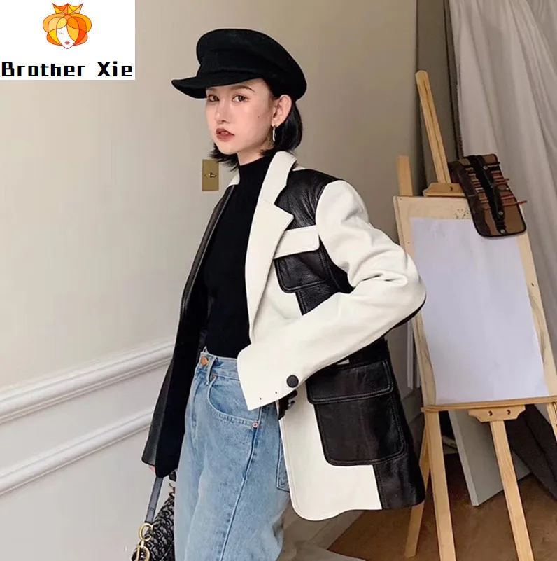 

Women Genuine Leather Jacket Motorcycle Natural Sheepskin Turn Down Collar Suit Spring Autumn Ladies Real Leather Jackets
