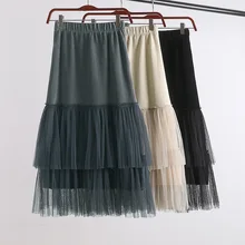 Бежевая серая черная Гибкая эластичная юбка миди с высокой талией, плиссированная сетчатая бархатная юбка в стиле пэчворк для женщин, зимние юбки бежевого черного серого цвета