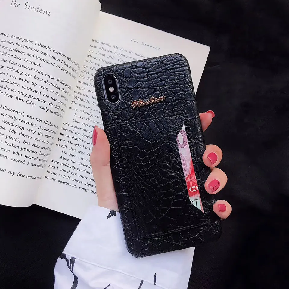 Модный Роскошный чехол для карт телефона из искусственной кожи для iPhone XR X XS MAX чехол для iPhone 6 6S Plus 7 8 - Цвет: Черный