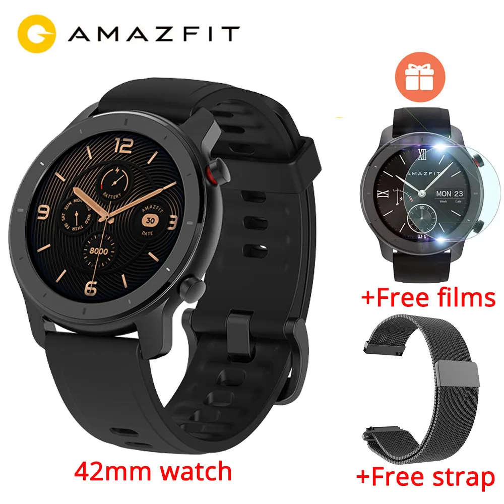 Глобальная версия Huami Amazfit GTR 42 мм умные часы gps часы 12 дней Срок службы батареи 5 АТМ водонепроницаемое управление музыкой 1," AMOLED - Цвет: black 42mm N black