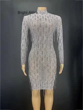 

Shining Rhinestones Gray Tassel Sexy Dress Birthday Celebrate Evening Party Show Dress Fringes Costume Dance Dress