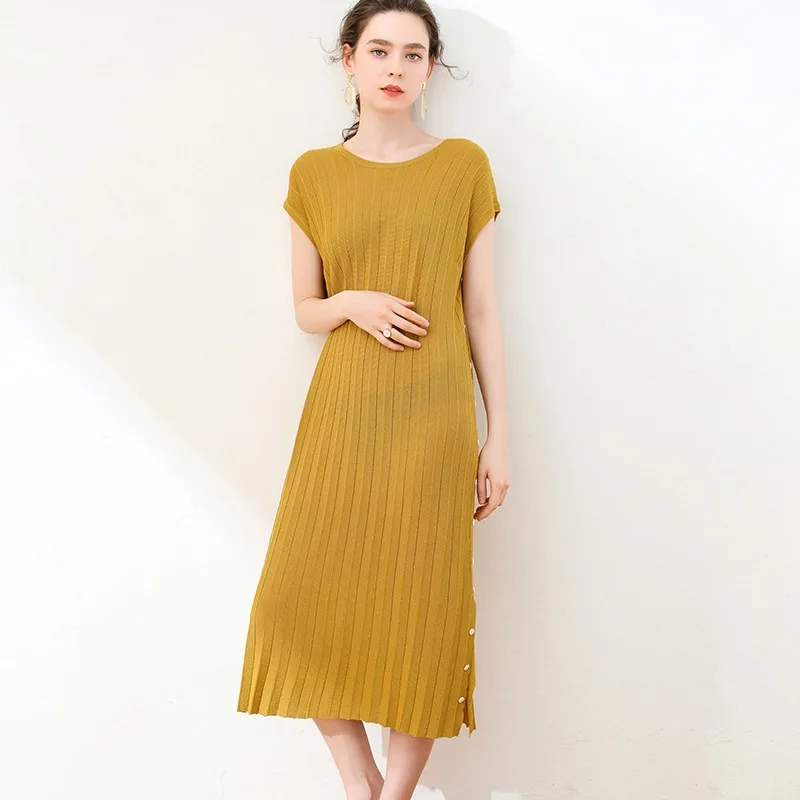 

Viscose Thin Jersey Dress 2019 Summer New Style Short Sleeve Solid Color Loose-Fit Mid-length Overknee Skirt Children