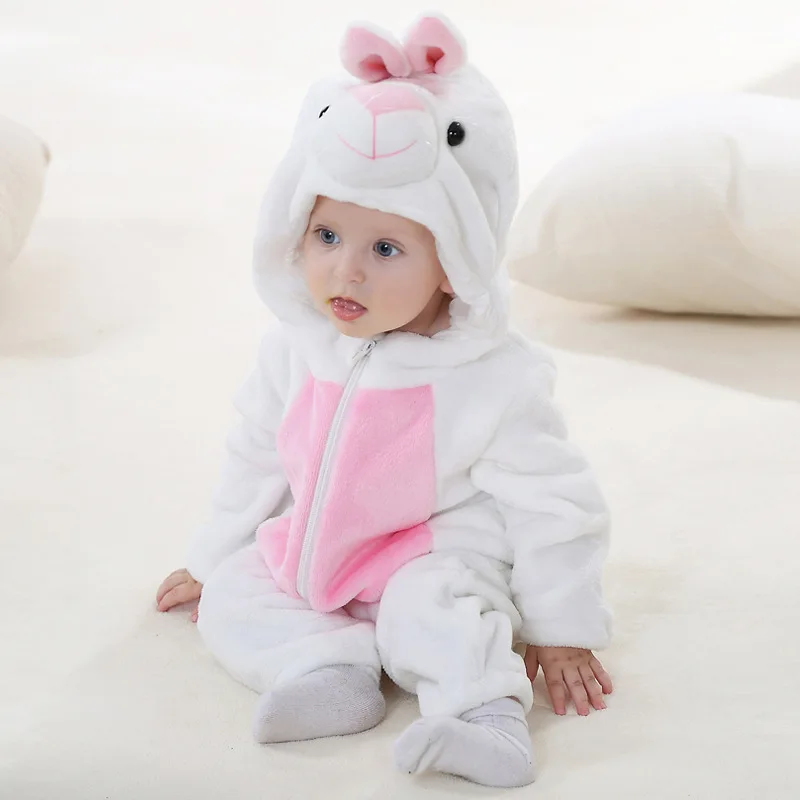 Одежда для новорожденных и маленьких девочек; зимние комбинезоны; карнавальный костюм; пальто с изображением животных; пижамы для мальчиков и девочек; осенняя одежда для сна на Хэллоуин - Цвет: white rabbit