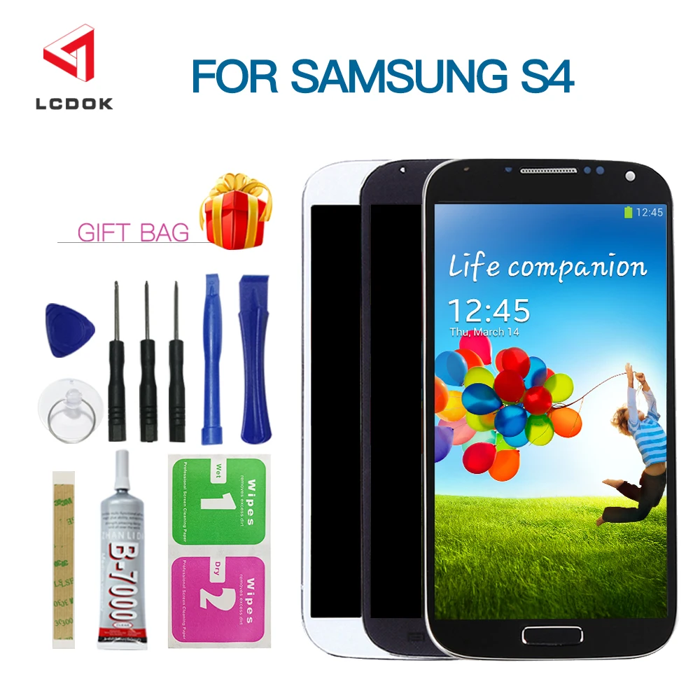 Ceny Dostosować jasność S4 LCD do samsunga Galaxy S4 I9505 I9500 I9506 I337 wyświetlacz LCD montaż digitizera ekranu dotykowego na części panelu