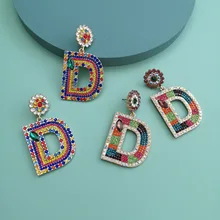 Rainbow Color Letter D Korea Dangle Earrings for Women Statement Vintage Sparkling CZ Drop Earrings Name Initials Jewelry Gifts dreamcarnival 1989 brand new elegant women dangle earrings vintage 2 levels tassels bone blue color cz unique collection we3855