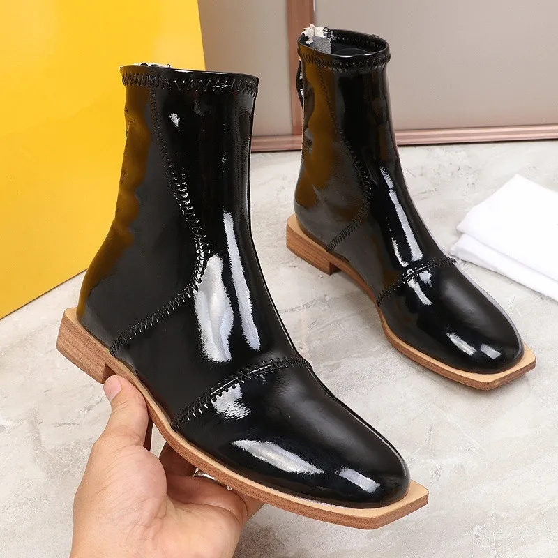 

BELLECOM Autumn and Winter New Leather Belt Button British Wind Shoes Chelsea women black woman Boots and Girls Boots