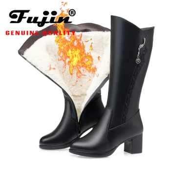 

Fujin Knee High Wool Women Snow Boots Warm Genuine Leather Fur Warm Shoes Plush Ankle Boots Platform for Women Winter Boots