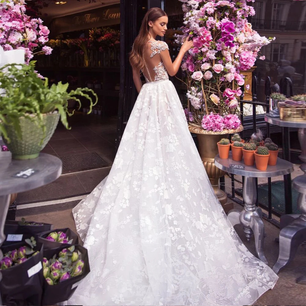 Abito da Sposa трапециевидные Свадебные платья 2019 с рукавом-крылышком элегантное Vestido de Novia роскошное белое Тюлевое платье невесты Hochzeitskleid