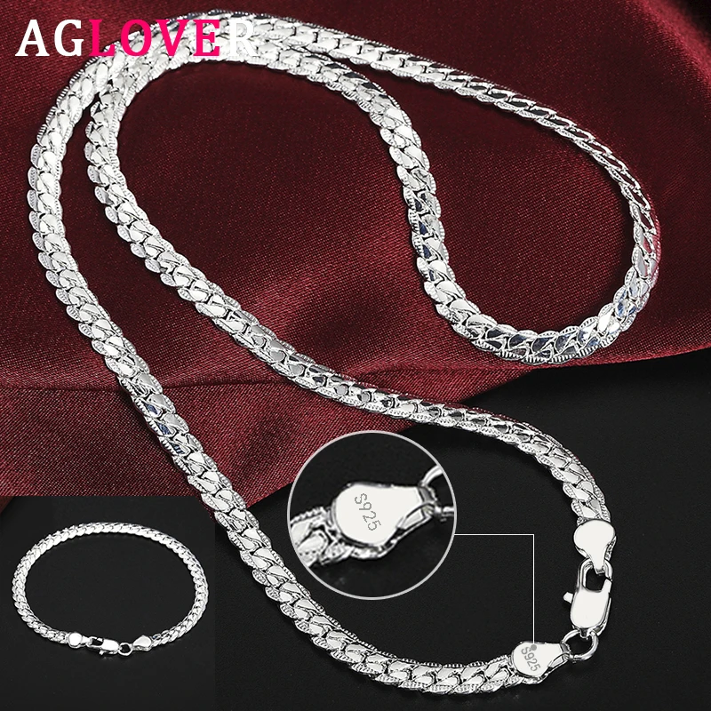 For Sale Chain Bracelet Necklace Wedding-Gift 925-Sterling-Silver Women 2piece Fashion-Sets AGLOVER gBQLxlJylgQ