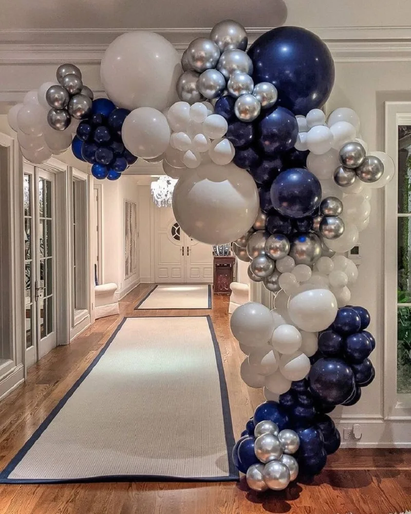 globos azul marino globos blancos globos plateados metálicos mantel azul marino globos confeti plateados para cumpleaños bodas fiesta decoraciones Kit guirnalda arco globos azul marino