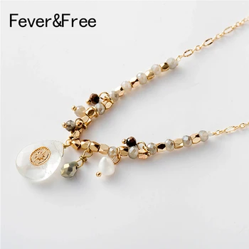 

Fever&Free 2019 New Arrival Irregular Transparent Crystal Pendant Necklace Beads Pearl Chain Water Drop Necklaces For Women Gift