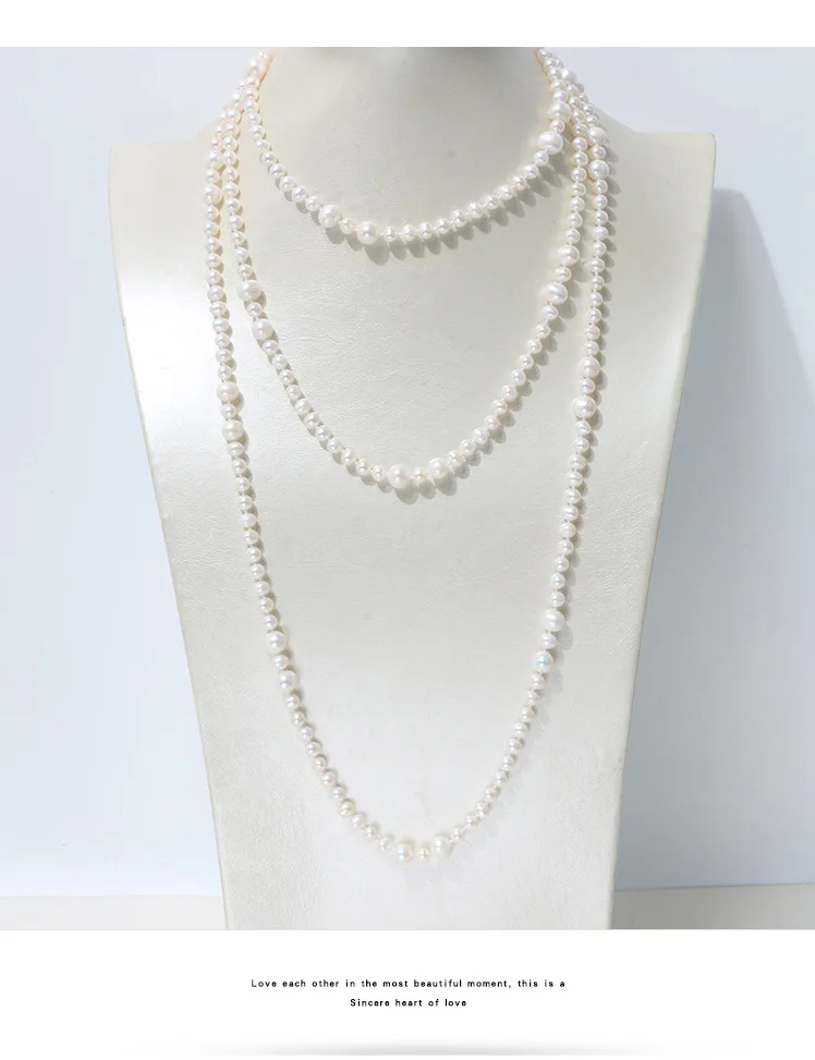 

62" Natural White Near Round Pearl Long Necklace Classic For Women