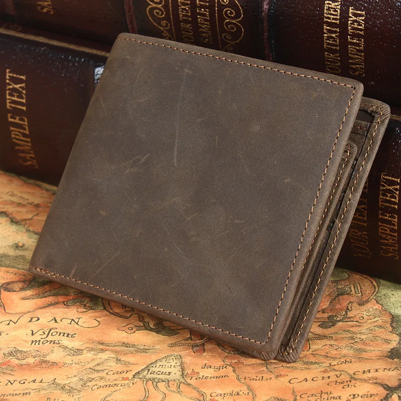 

Tiding Europe And America Retro Men's Genuine Leather Short 2 Discount Card Bit More Full-grain Leather Cross Wallet Leather Wal