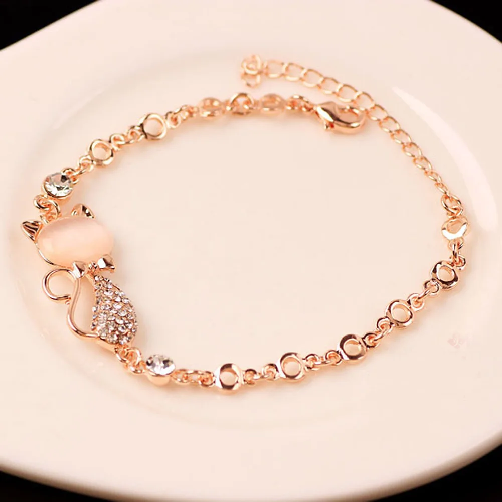 Подвеска с милым котиком браслет для женщин женские элегантные хрустальные опалы горный хрусталь браслет цепочка Ювелирные изделия Аксессуары