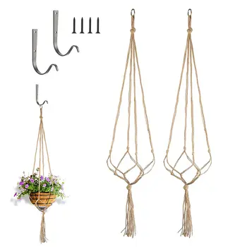 

2pcs Cotton Rope Plant Holder,Outdoor Garden Plant Iron Wall Hook for Macrame Plants Bird Feeder Lanterns Lamp Wind Chimes