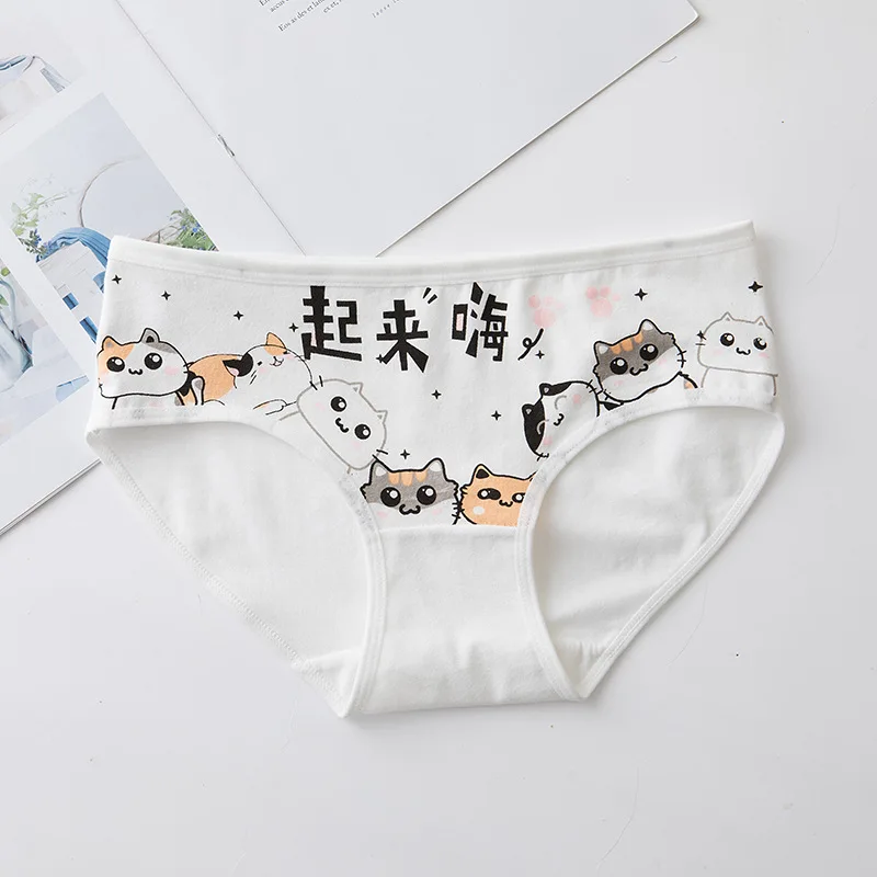 Women Cotton Panties Cute Cat Pattern Print Cute Underwear Girl Cartoon Lingerie Breathable Briefs NK58