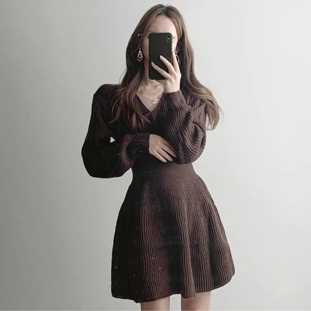 Новинка мини платье свитер сексуальный вязаный пуловер с v образным