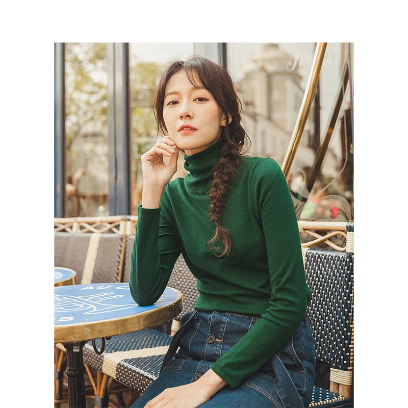 Comprar INMAN 2019 otoño nueva llegada minimalismo sólido todo combinado alto cuello delgado Jersey mujer snot suéter