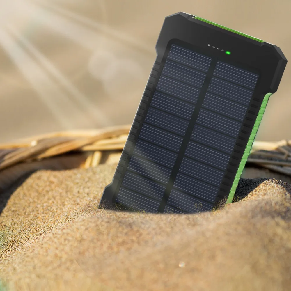 Banco de energia solar para Xiaomi e iPhone, bateria externa 10000mAh, carregamento rápido, Powerbank impermeável com lanterna SOS