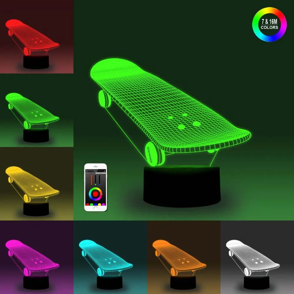 NiteApps 3D Скейтборд ночник настольная лампа Иллюзия украшение подарок на день