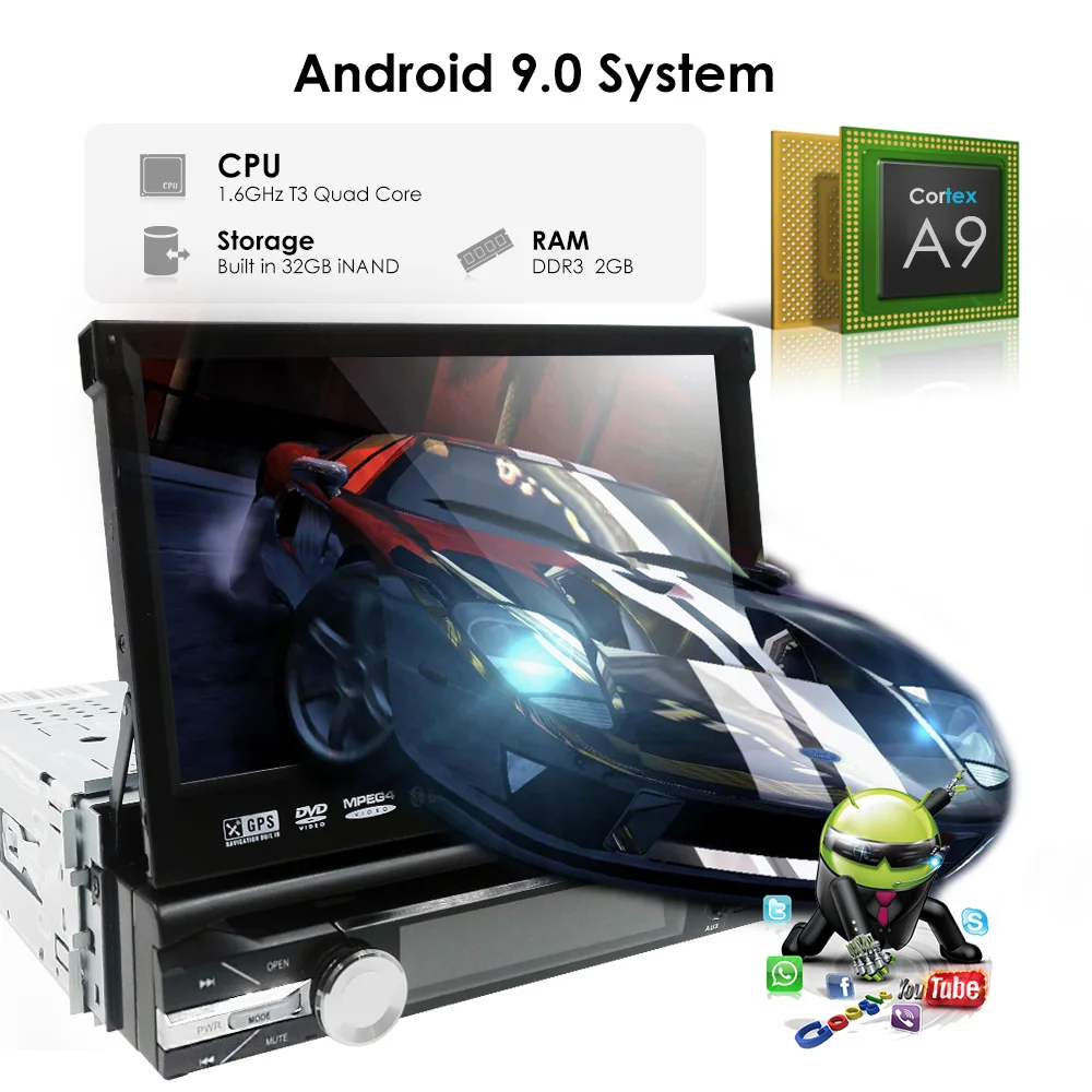 2G ram 1 Din Android 9 четырехъядерный dvd-плеер для автомобиля универсальный gps Навигация стерео радио wifi 4G Аудио USB SWC руль