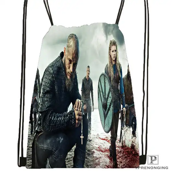 Drawstring Backpack Пользовательские VIKINGS_action_drama_ походная сумка на шнурке милый рюкзак для детей(черная спинка) 31x40 см#20180611-02-92 - Цвет: Drawstring Backpack