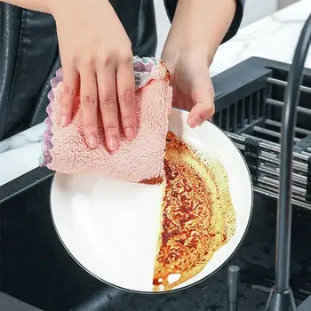

5pcs/set Nonstick Oil Coral Kitchen Cleaning Cloth Hand Cleaning Fiber Velvet Home Hanging Sanitary Superfine Towel Towels F5T1