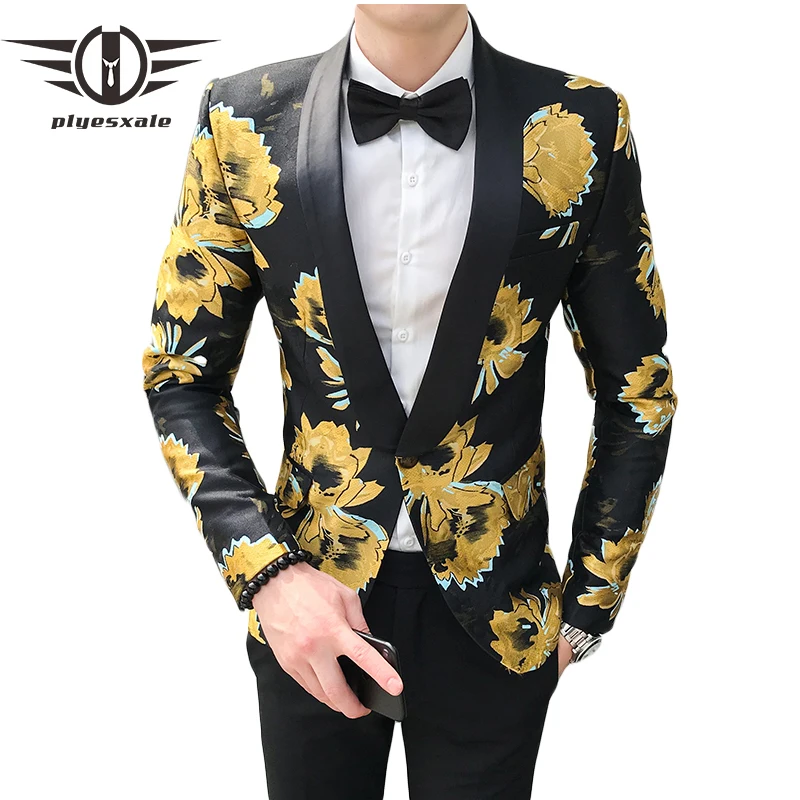 Autumn Mens Slim Fit Floral Blazer Jacket Casual Blazers for Men