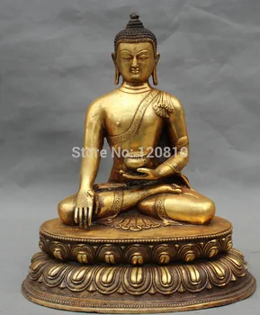 

11" Tibet Buddhism Bronze Seat Lotus Shakyamuni Amitabha Buddha Bowl Statue