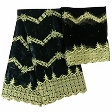 Черный парча в Гвинейском стиле Базен ткань Базен riche со стразами; стиль нигерийское кружево для свадьбы 5+ 2 ярдов/партия