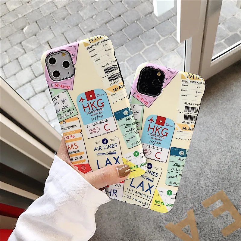 

JAMULAR Funny Air Tickets Graffiti Phone Case For iPhone X XS MAX 11 Pro XR 7 8 6 Plus Travel Tag Soft IMD Back Cover Coque Capa