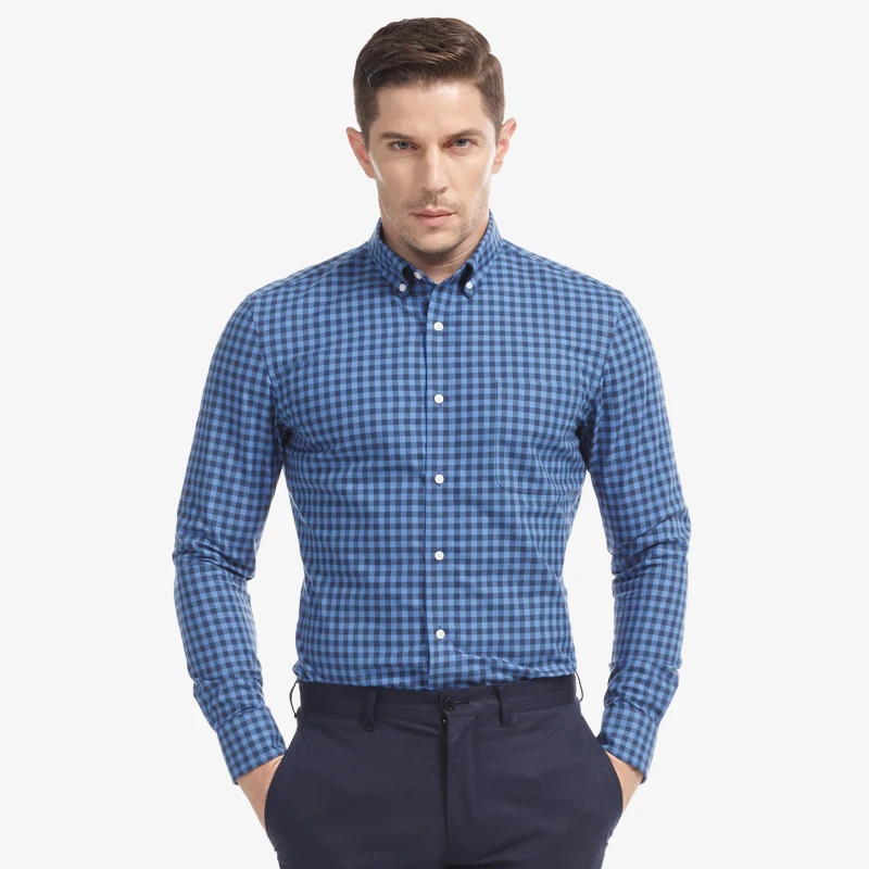Умная Мужская рубашка из 100% хлопка в клетку Camisa Masculina приталенная деловая офисная