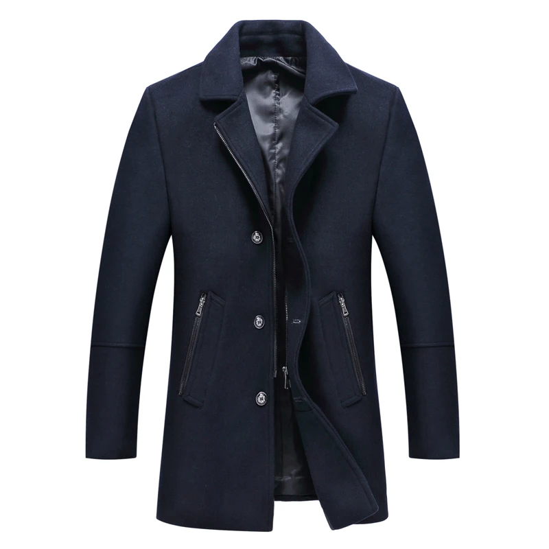 Осень-зима Для Мужчин's Повседневное модное шерстяное пальто утепленные шерстяные Тренч средней длины; Длинные куртки