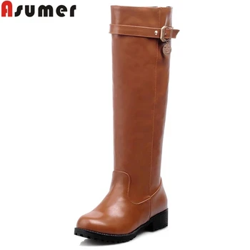 

ASUMER big size 34-43 fashion knee high boots women round toe slip on women's shoes autumn winter boots ladies boots 2020 new