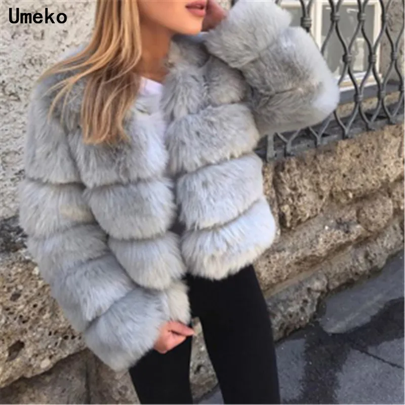 Женское пальто из искусственного лисьего меха Umeko модное однотонное теплое