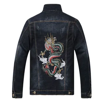 

Spring Men's Fashion Casual Jeans Jackets Trun Down Collar Dragon Embroidery Denim Jackets For Male Streetwear