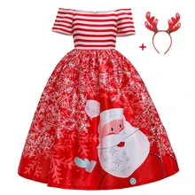 Рождественское платье Модное Длинное Платье с принтом Санта Клауса для девочек Рождественские вечерние платья для детей Детские платья для девочек