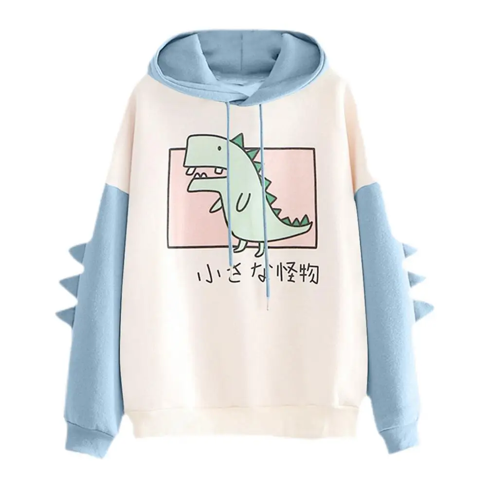 thumbnail image 1 of Sudadera con capucha de dibujos animados de dinosaurio para mujer, sudadera gruesa de estilo coreano con estampado informal, Tops de invierno, 1 of 3