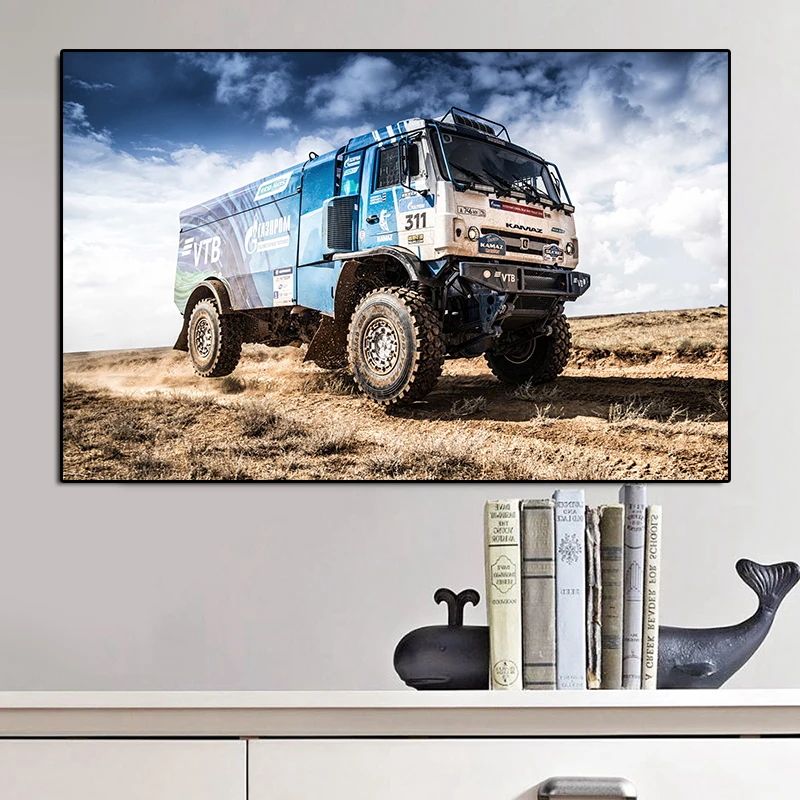 Modern Decoration Canvas Posters and Prints Paintings Wall Art KAMAZ Trucks Silk Way Master Rallying Vehicle Outdoor Pictures | Дом и сад