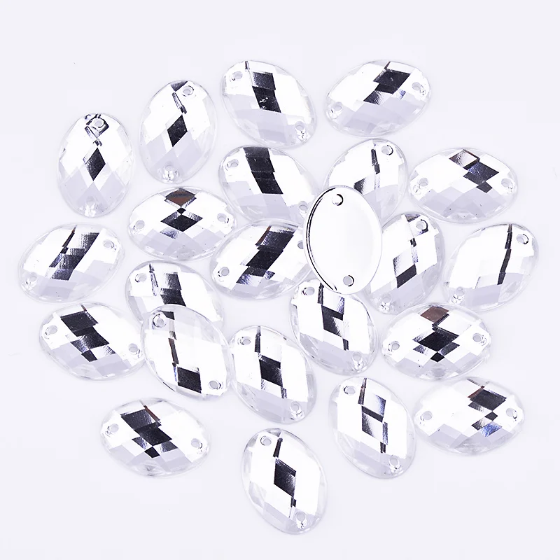 White JUNAO 18*25 мм шитье прозрачный белый цвет овальные Стразы с плоской задней стороной акриловые стразы аппликации Пришивные кристаллы Камни для одежды - Цвет: White