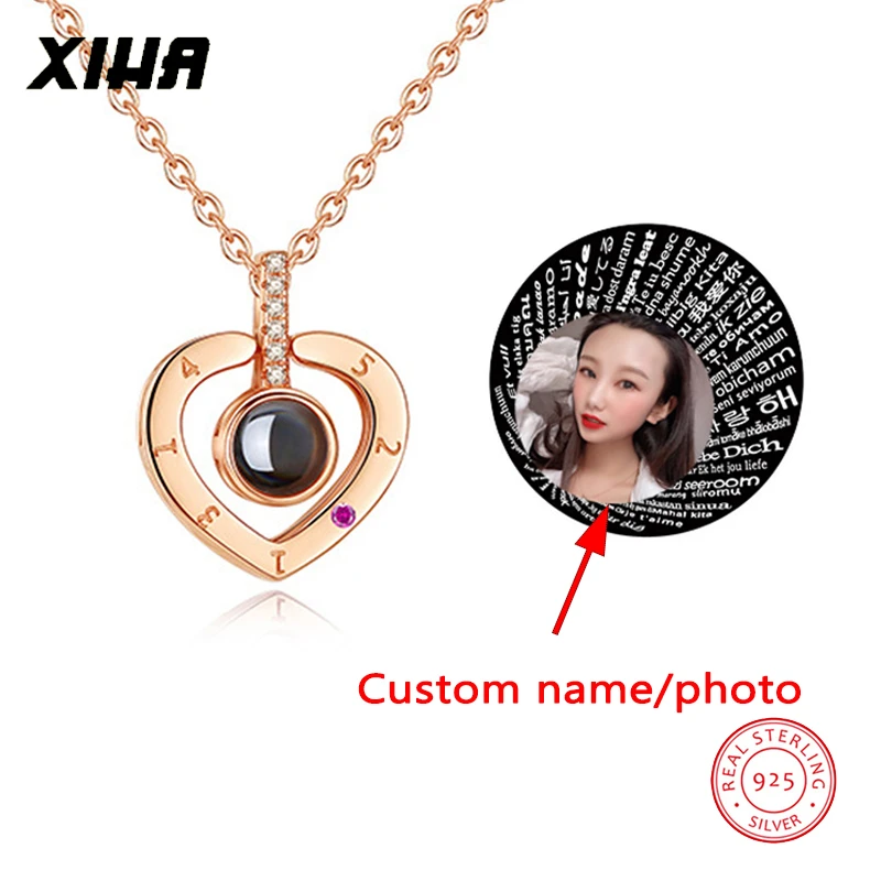 Mothers Day Jewelry Customized Photo Necklace I Love You 100 Languages Custom Projection Locket Gift for Mom from Son Daughter 