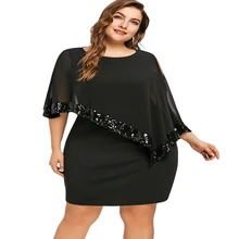 

Summer Women Party Plus Size Dress Office Ladies Round Neck Cape Sleeve Elegant Bodycon 2021 Plus Size Sequined 4XL 5XL Dresses