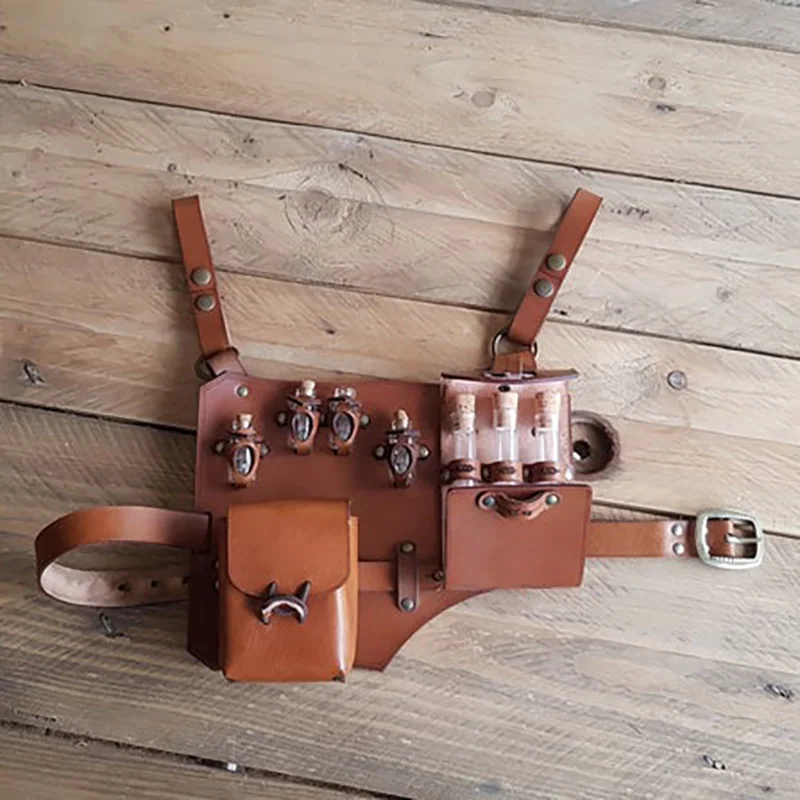 Alchemy Vial Leather Holder Belt Potion Pouch Medieval Costume Steampunk Cosplay Costumes