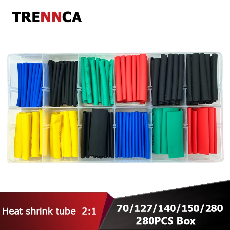 

Multicolor 280Pcs Set Polyolefin Shrinking Assorted termoretractil Heat Shrink Tube Wire Cable Insulated Sleeving Tubing Set 2:1