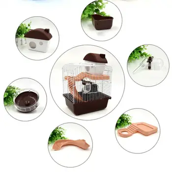 2-storey Pet Hamster Cage With Running Wheel Drinking Water Bottle Food Basin Castle For Small Pet House Mice Home Habitat Decor 4