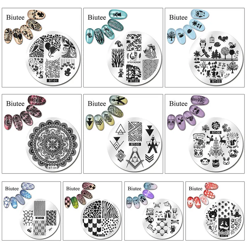 Nail Stamping Plates DIY Flower Lines Animal Designs Nail Art Template For DIY Nail Decor round Stamper Plat nail tool Stamp 5