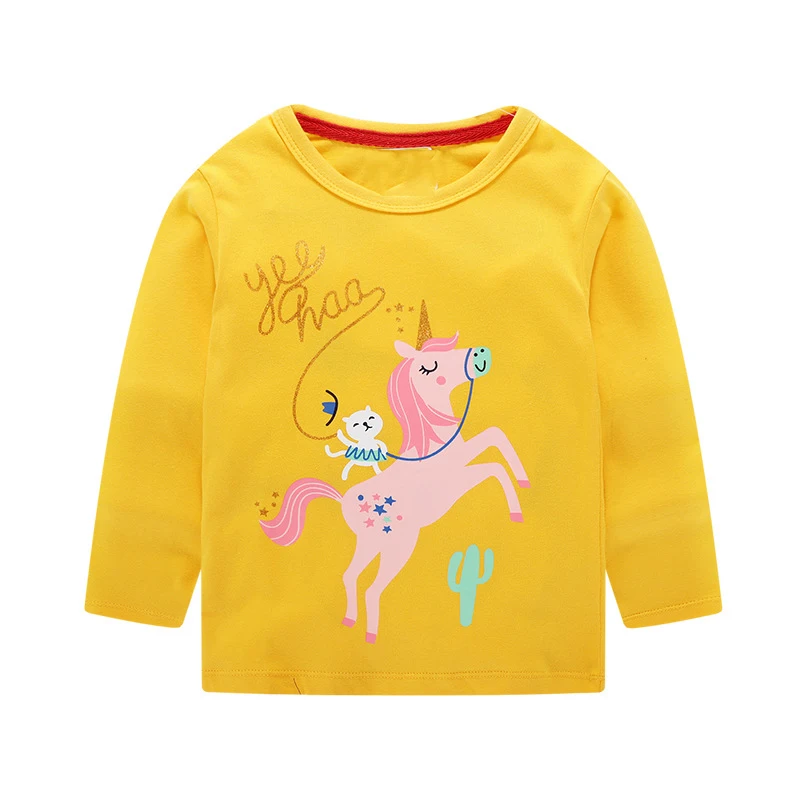 Little maven 2 7Years Unicorn Осень Дети Малышей Девушки С Длинным Рукавом Футболка Baby Girl